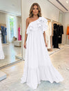 Chiffon A-Line One Shoulder Formal Dresses with Ruffles