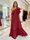Chiffon A-Line One Shoulder Formal Dresses with Ruffles
