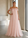 Chiffon Off the Shoulder Formal Dresses with 3D Flowers