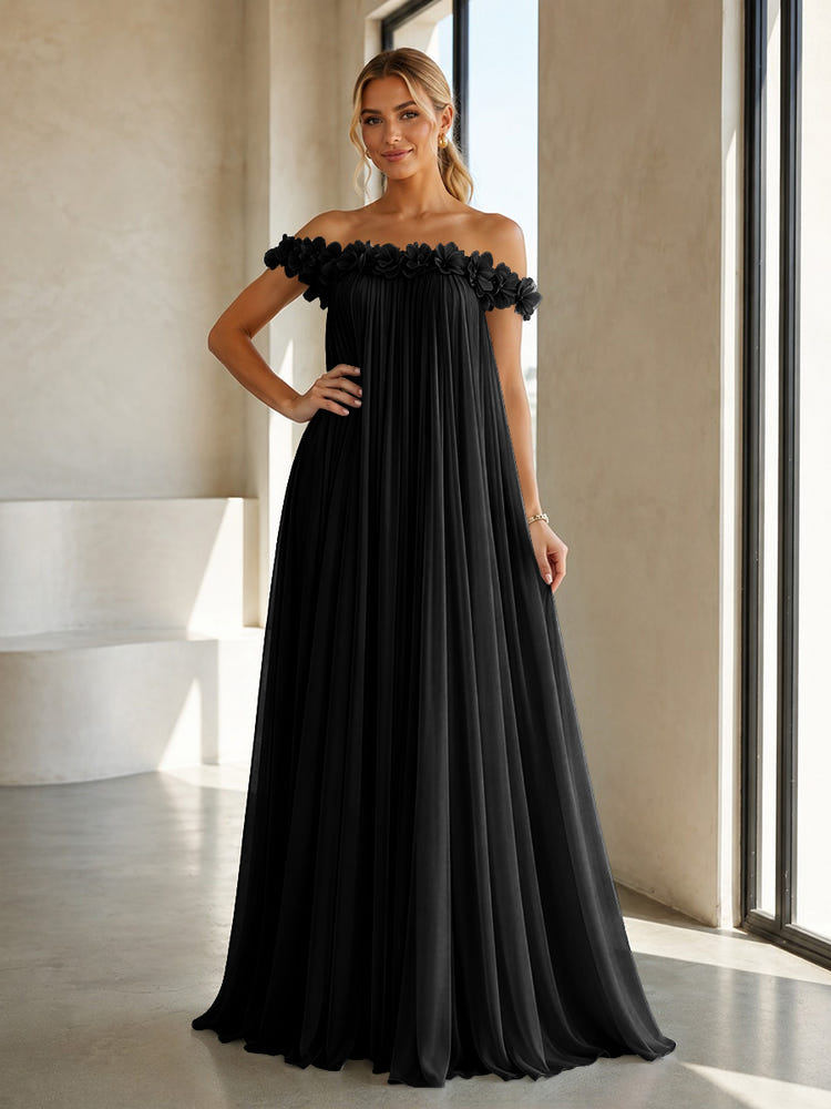 Chiffon Off the Shoulder Formal Dresses with 3D Flowers
