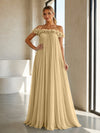 Chiffon Off the Shoulder Formal Dresses with 3D Flowers