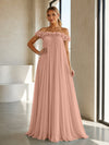 Chiffon Off the Shoulder Formal Dresses with 3D Flowers
