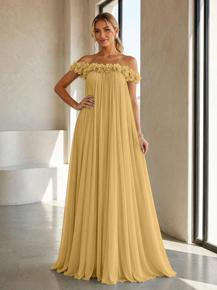 Chiffon Off the Shoulder Formal Dresses with 3D Flowers