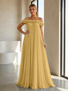 Chiffon Off the Shoulder Formal Dresses with 3D Flowers