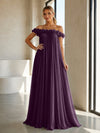Chiffon Off the Shoulder Formal Dresses with 3D Flowers