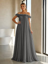 Chiffon Off the Shoulder Formal Dresses with 3D Flowers