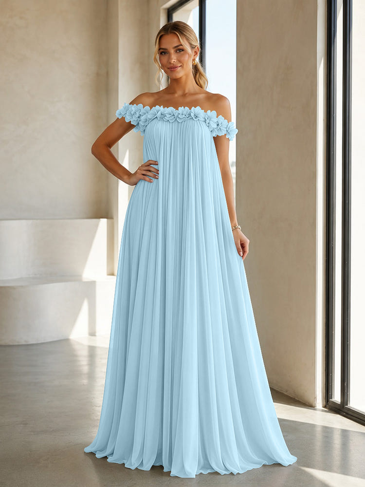 Chiffon Off the Shoulder Formal Dresses with 3D Flowers