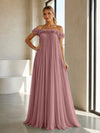Chiffon Off the Shoulder Formal Dresses with 3D Flowers
