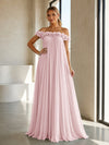 Chiffon Off the Shoulder Formal Dresses with 3D Flowers