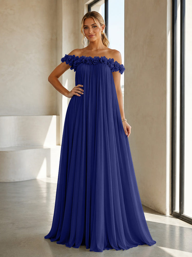 Chiffon Off the Shoulder Formal Dresses with 3D Flowers