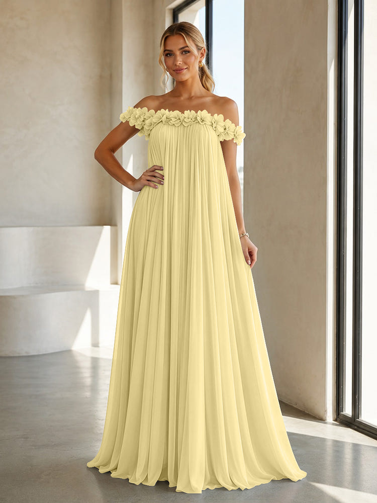 Chiffon Off the Shoulder Formal Dresses with 3D Flowers