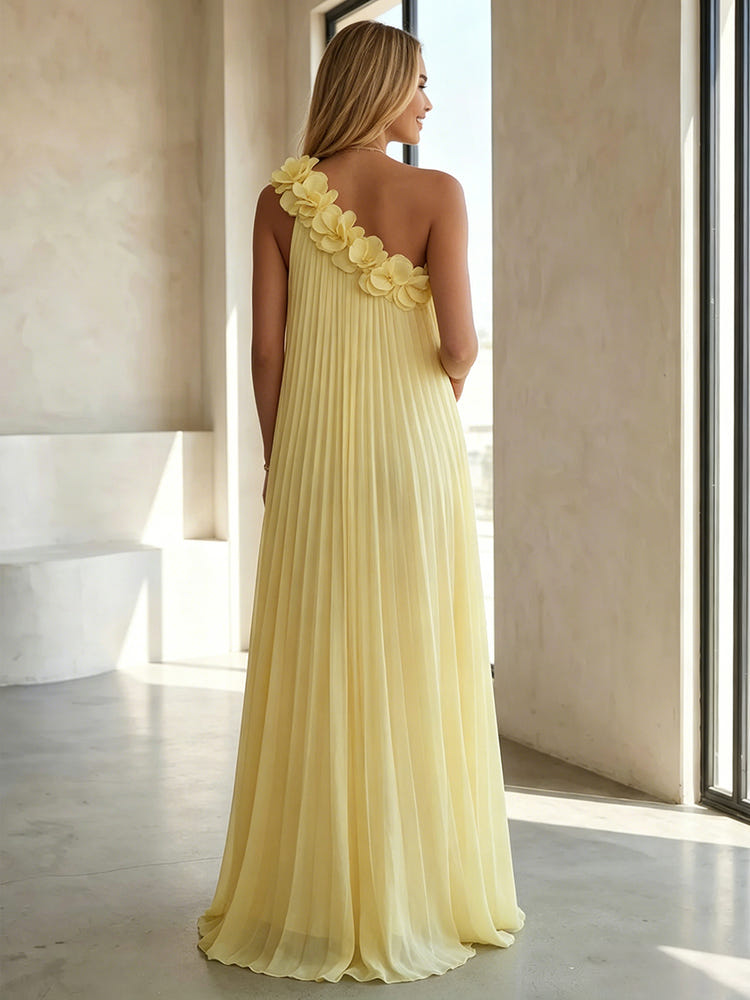 Chiffon A-Line One Shoulder Formal Dresses with 3D Flowers