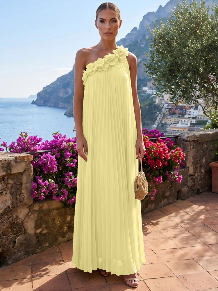 Chiffon A-Line One Shoulder Formal Tent/ Trapeze Dresses with 3D Flowers