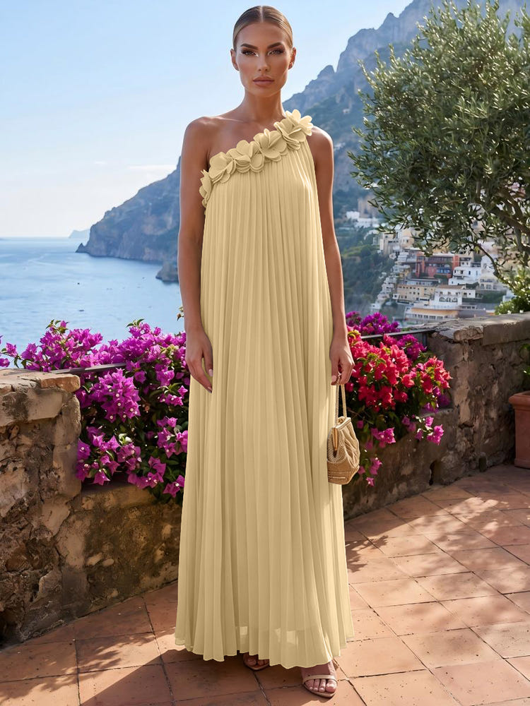 Chiffon A-Line One Shoulder Formal Tent/ Trapeze Dresses with 3D Flowers
