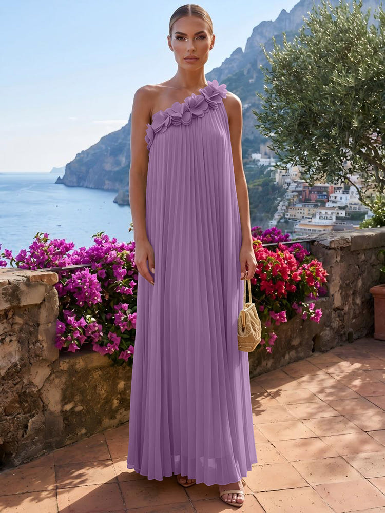 Chiffon A-Line One Shoulder Formal Tent/ Trapeze Dresses with 3D Flowers