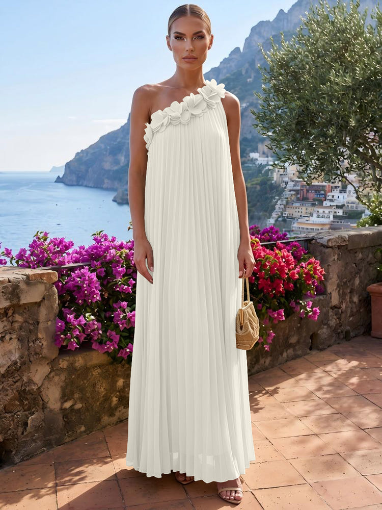 Chiffon A-Line One Shoulder Formal Tent/ Trapeze Dresses with 3D Flowers
