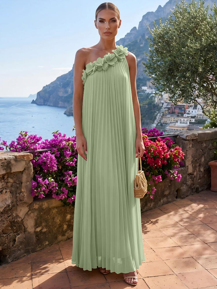 Chiffon A-Line One Shoulder Formal Tent/ Trapeze Dresses with 3D Flowers
