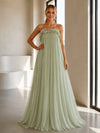 Chiffon Spaghetti Straps Pleated Formal Dresses with 3D Flowers