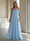 Chiffon A-Line Strapless Formal Dresses with 3D Flowers