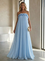 Chiffon A-Line Strapless Formal Dresses with 3D Flowers