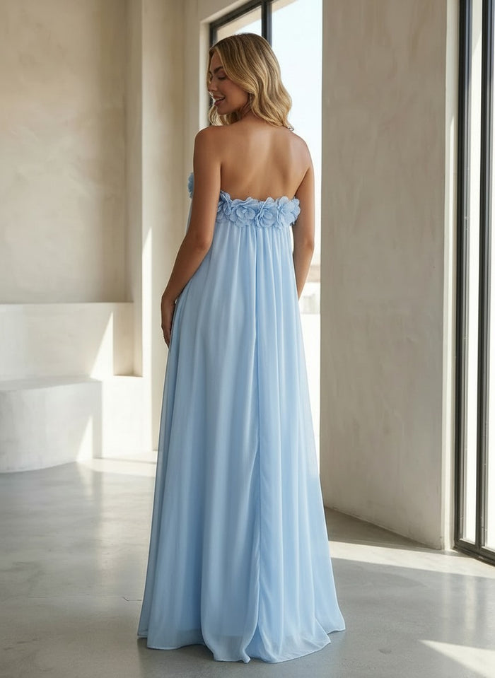 Chiffon A-Line Strapless Formal Dresses with 3D Flowers