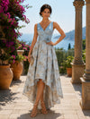 Jacquard High Low V Neck Floral Formal Dresses