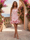 Satin Sheath Square Neck Formal Dresses with 3D Flowers