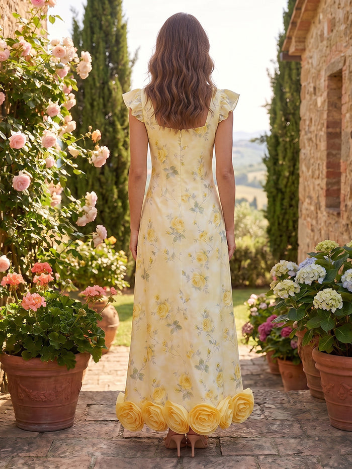 Satin Sheath Crew Neck Formal Dresses with 3D Flowers