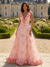 Chiffon A-Line V Neck Formal Dresses with 3D Flowers