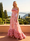 Chiffon High Low Strapless Formal Dresses with 3D Flowers