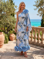 Satin Sheath One Shoulder Mother of the Bride Dresses with 3D Flowers
