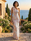 Jacquard Mermaid One Shoulder Formal Dresses with 3D Flowers