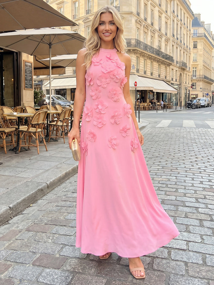 Chiffon A-Line Halter Formal Dresses with 3D Flowers