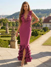 Jersey Bodycon V Neck Formal Dresses with 3D Flowers