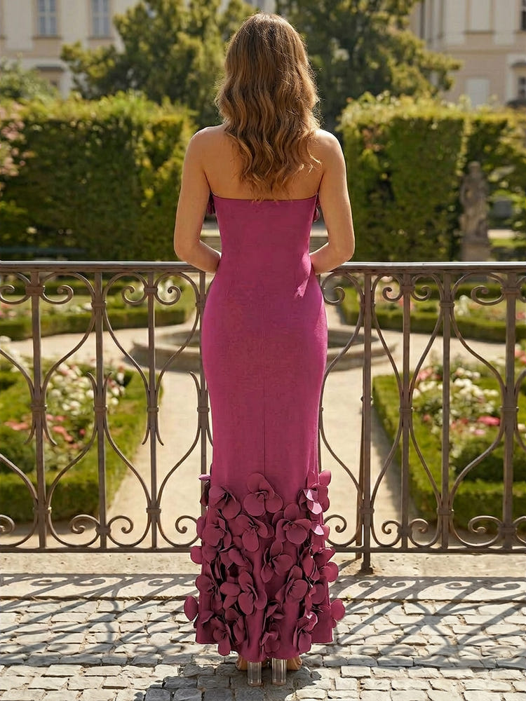 Jersey Bodycon Strapless Formal Dresses with 3D Flowers
