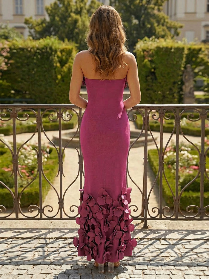 Jersey Bodycon Strapless Formal Dresses with 3D Flowers