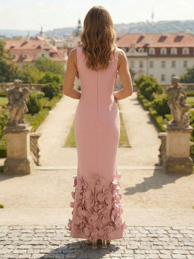 Jersey Bodycon Crew Neck Formal Dresses with 3D Flowers