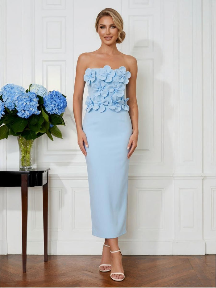Jersey Sheath Strapless Cocktail Dresses with 3D Flowers