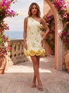 Chiffon Sheath One Shoulder Formal Dresses with 3D Flowers