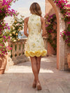 Chiffon Sheath High Neck Formal Dresses with 3D Flowers