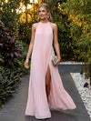 Chiffon Sheath Crew Neck Delicate Pleated Formal Dresses