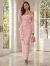 Jersey Bodycon Off the Shoulder Formal Dresses with 3D Flowers