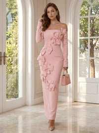 Jersey Bodycon Off the Shoulder Formal Dresses with 3D Flowers