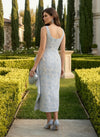 Jacquard Sheath U-Neck Formal Dresses with Floral Embroidery