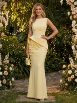 Jersey Mermaid Crew Neck Formal Dresses with 3D Flowers