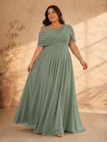 Chiffon A-Line Crew Neck Delicate Pleated Plus Size Dresses