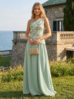 Jacquard A-Line One Shoulder Pleated Formal Dresses