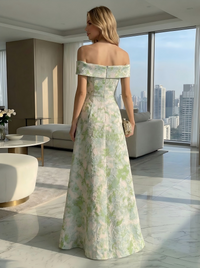 Jacquard A-Line Off the Shoulder Pleated Formal Dresses