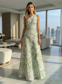 Jacquard A-Line One Shoulder Pleated Formal Dresses
