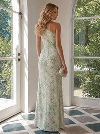 Jacquard Sheath One Shoulder Formal Dresses with Side Slit